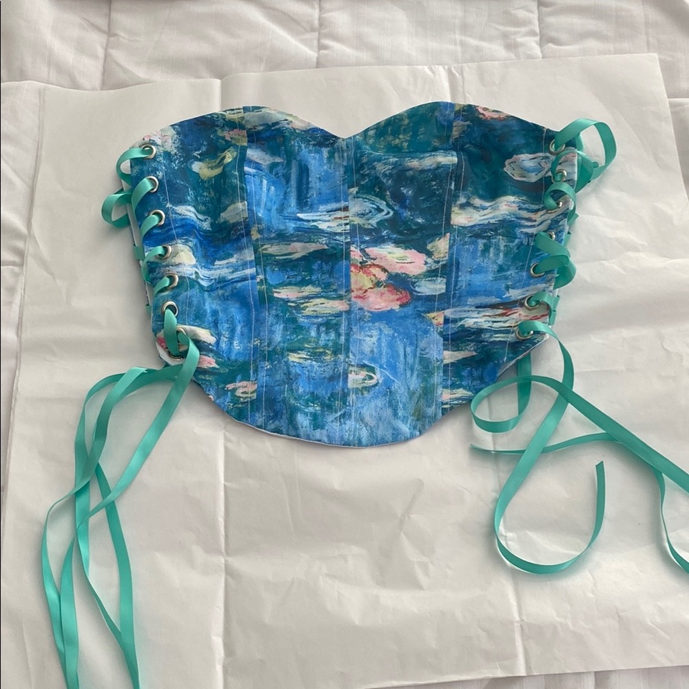 Blue and Green Lace-Up Corset
